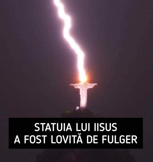 VIDEO ÎNTÂMPLARE INCREDIBILĂ ÎN BRAZILIA STATUIA LUI IISUS DIN RIO DE JANEIRO LOVITĂ DE FULGER IMENS