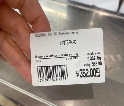 Într-un magazin din oraș o doamnă a achitat suma de 352 lei pentru 352 grame de păstârnac. Practic prețul unui kilogram ajunge la