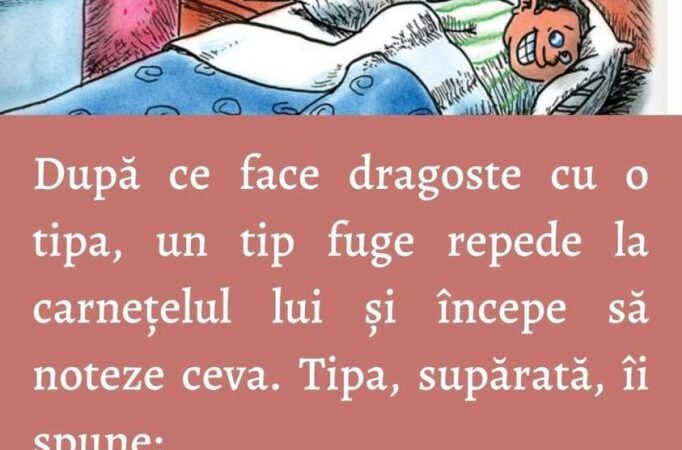 După ce face dragoste cu o tipa un tip fuge repede la carneţelul lui şi începe să noteze ceva. Tipa supărată îi spune