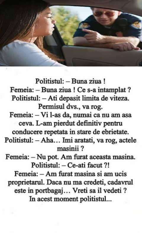 O femeie este oprită din trafic de un poliţist