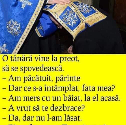 O tanara vine la preot sa se spovedeasca.