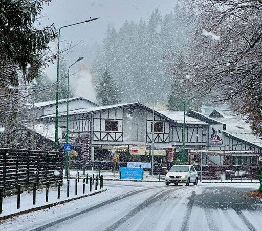 Ninge la Brașov. Este prima ninsoare din această iarnă. Județul este sub cod galben de precipitații și vânt