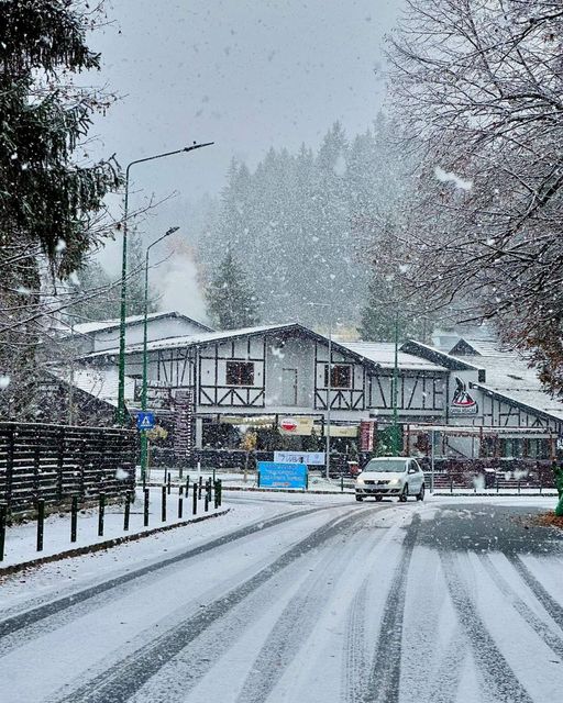 Ninge la Brașov. Este prima ninsoare din această iarnă. Județul este sub cod galben de precipitații și vânt