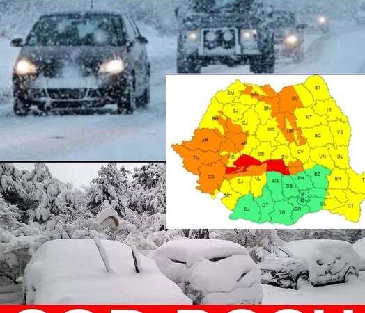 Cod roșu de viscol și ninsori: ANM a emis mai multe alerte meteo, pentru aproape toată țara. Harta cu zonele afectate