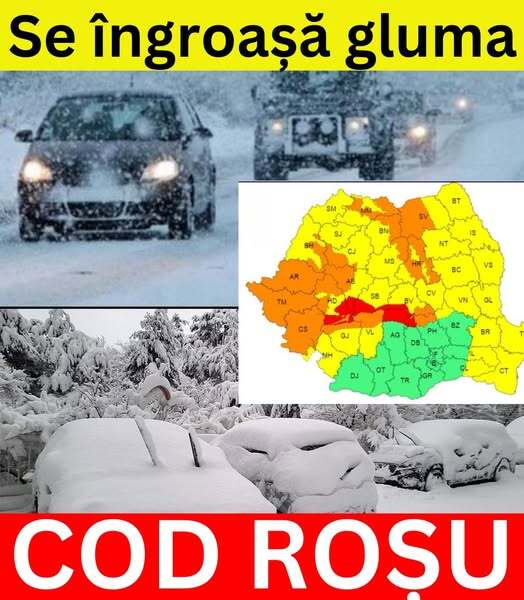 Cod roșu de viscol și ninsori: ANM a emis mai multe alerte meteo, pentru aproape toată țara. Harta cu zonele afectate