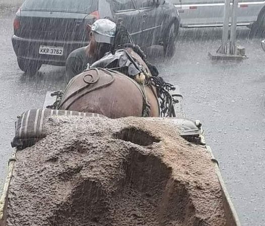 Acest om lucra cu calul lui când deodată a venit o furtună mare