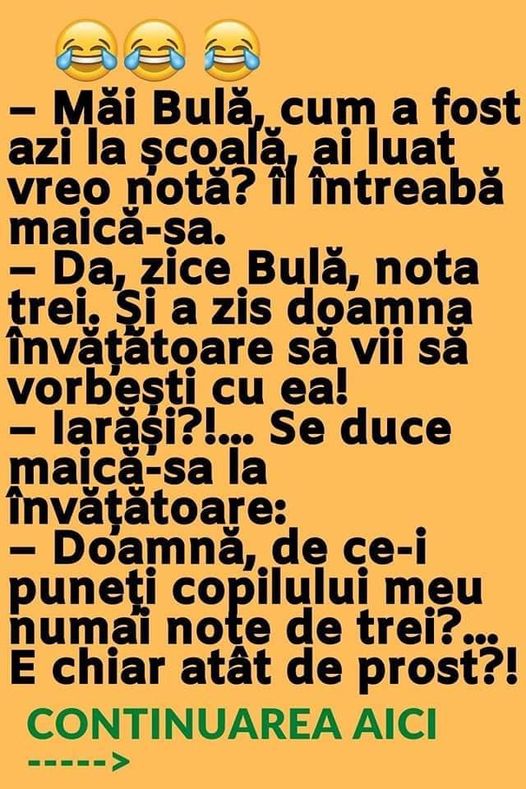 Măi Bulă cum a fost azi la şcoală ai luat vreo notă