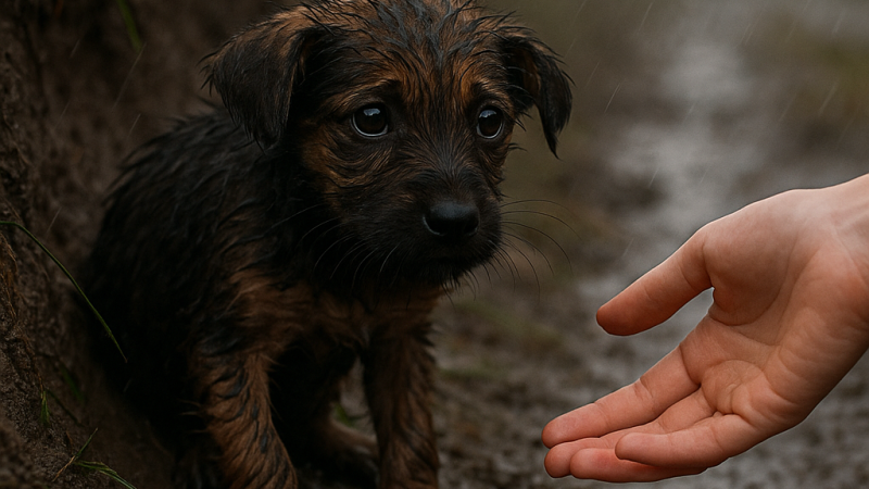 „L-a găsit tremurând de frig într-un șanț… dar ce s-a întâmplat după a făcut milioane să plângă 😢🐾”