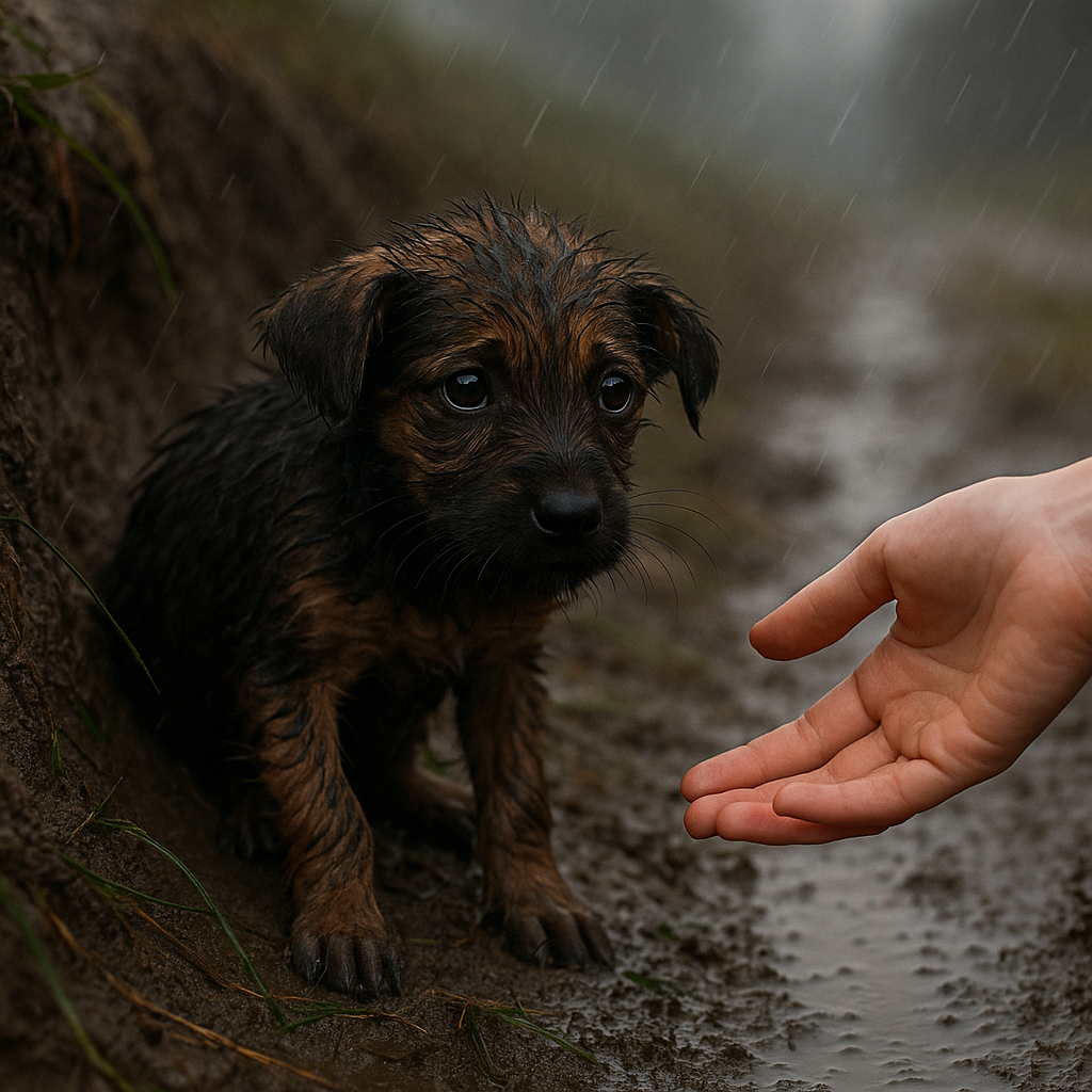 „L-a găsit tremurând de frig într-un șanț… dar ce s-a întâmplat după a făcut milioane să plângă 😢🐾”